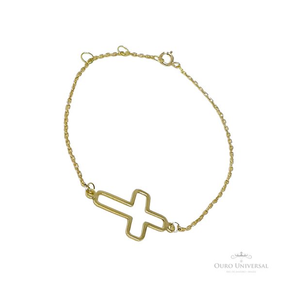 Pulseira com Cruz Vazada em OA - Ouro Universal