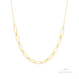 Colar de Malha Alongada com Elos Cadeados OA - Ouro Universal