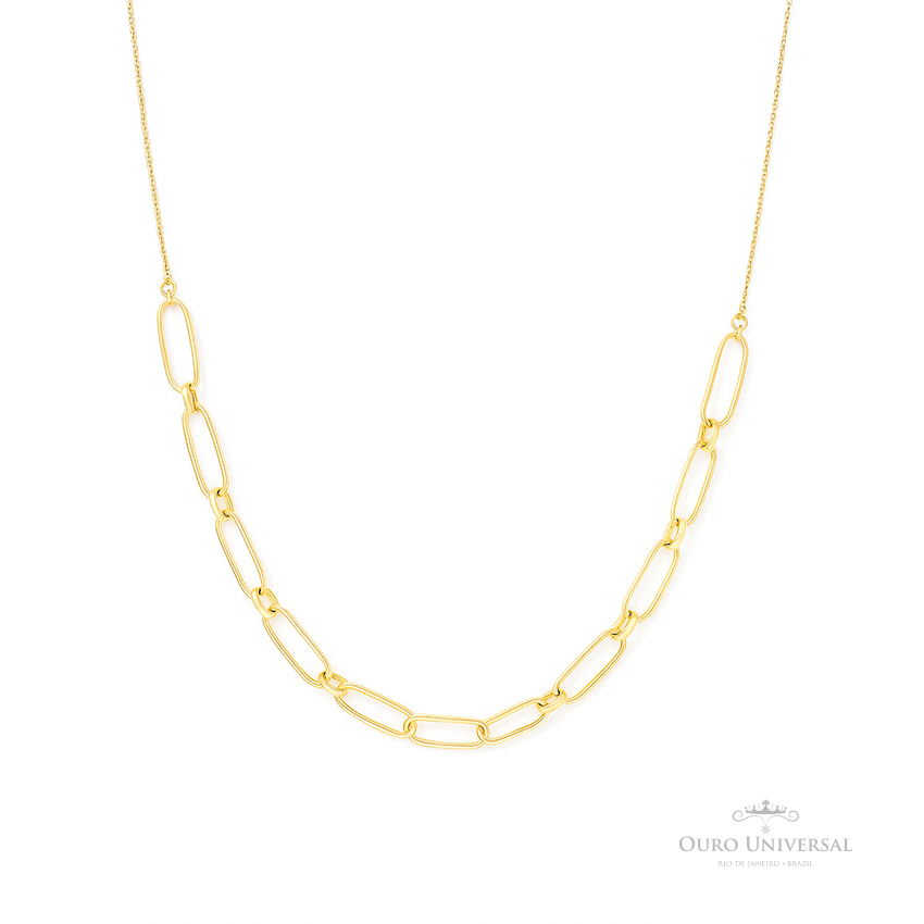 Colar de Malha Alongada com Elos Cadeados OA - Ouro Universal Colar de Malha Alongada com Elos Cadeados OA - Ouro Universal