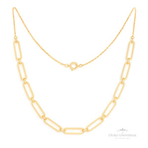 Colar de Malha Alongada com Elos Cadeados OA - Ouro Universal