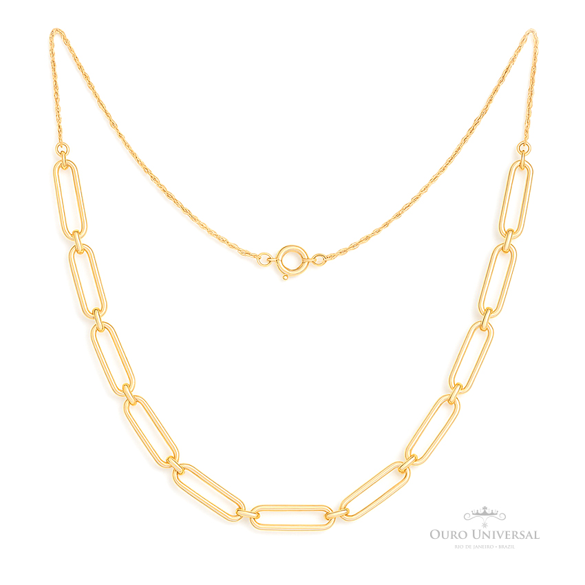 Colar de Malha Alongada com Elos Cadeados OA - Ouro Universal Colar de Malha Alongada com Elos Cadeados OA - Ouro Universal