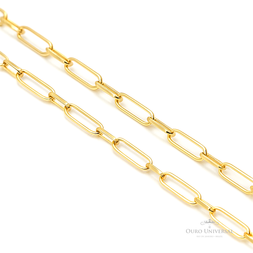 Cordão Malha Alongada com Elos Cadeados OA - Ouro Universal Cordão Malha Alongada com Elos Cadeados OA - Ouro Universal