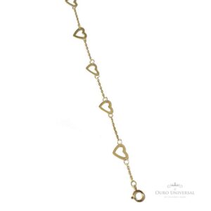 Tornozeleira com Pingentes de Corações Vazados OA - Ouro Universal