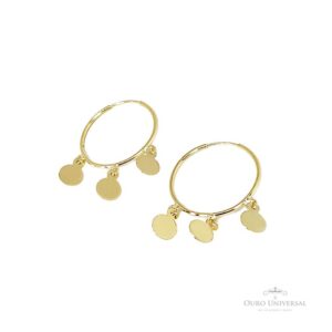 Argola Redonda de Fio Redondo com 3 Pingentes de Círculos OA - Ouro Universal