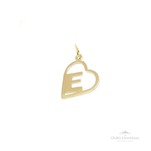 Pingente Coração Letra E OA - Ouro Universal