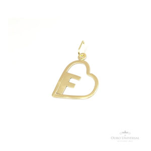 Pingente Coração Letra F OA - Ouro Universal