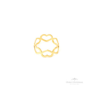Anel Chapa Vários Corações Vazados OA - Ouro Universal
