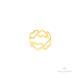 Anel Chapa Vários Corações Vazados OA - Ouro Universal